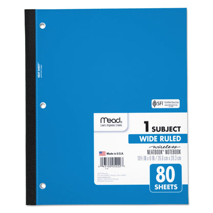 Mead Wireless Neatbook Notebook, 1 Subject, Wide/Legal Rule, Randomly Assorted Covers, 10.5 x 8, 80 Sheets