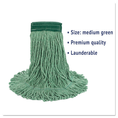 Boardwalk Super Loop Wet Mop Head, Cotton/Synthetic Fiber, 5" Headband, Medium Size, Green, 12/Carton