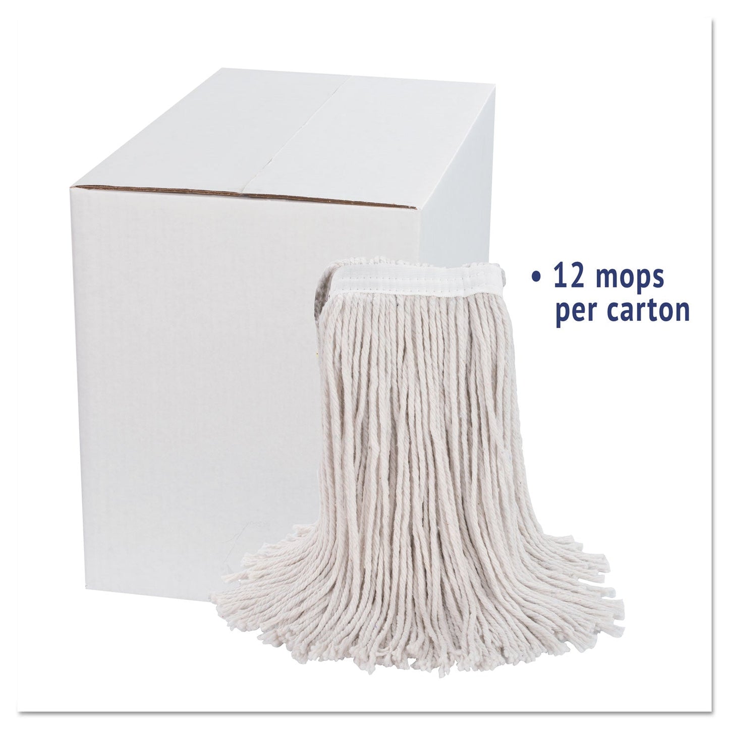 Boardwalk Premium Cut-End Wet Mop Heads, Cotton, 24oz, White, 12/Carton