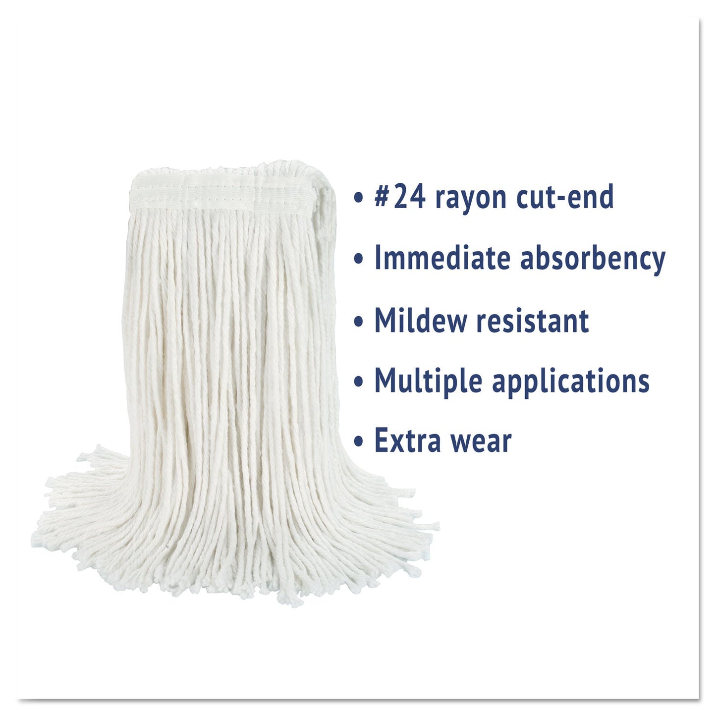 Boardwalk Cut-End Wet Mop Head, Rayon, No. 24, White
