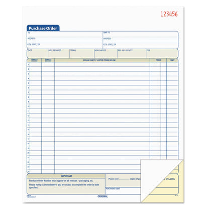 TOPS Purchase Order Book, Two-Part Carbonless,  8.38 x 10.19, 1/Page, 50 Forms