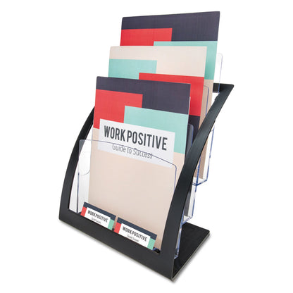 deflecto 3-Tier Literature Holder, Leaflet Size, 11.25w x 6.94d x 13.31h, Black