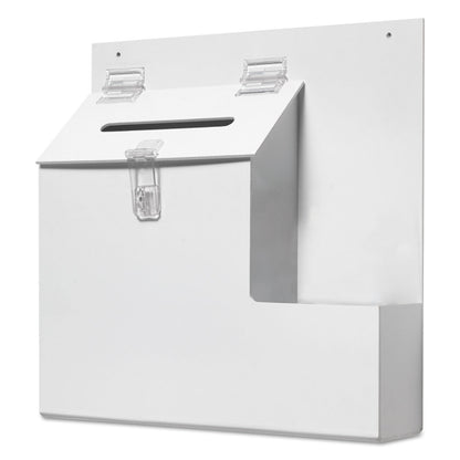 deflecto Suggestion Box Literature Holder with Locking Top, 13.75 x 3.63 x 13.94, Plastic, White