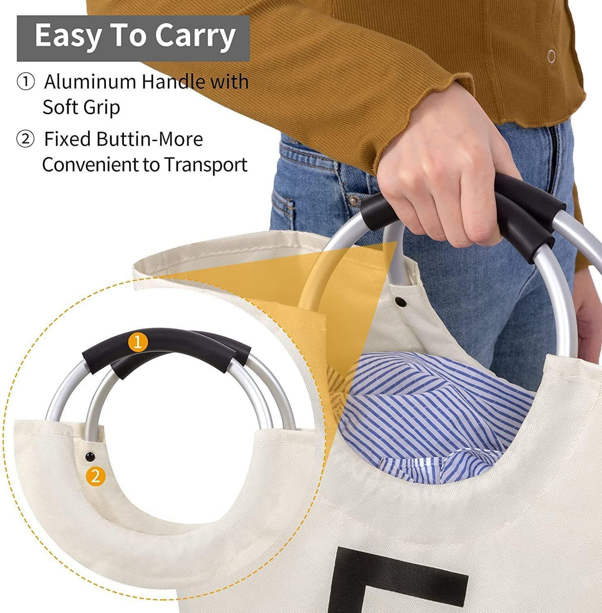 82L Large Laundry Basket Beige Collapsible Hamper with Handles Double Layer Waterproof Fabric Dirty Clothes Basket Foldable Freestanding Bin Laundry Hamper for Dorm Bathroom & Bedroom