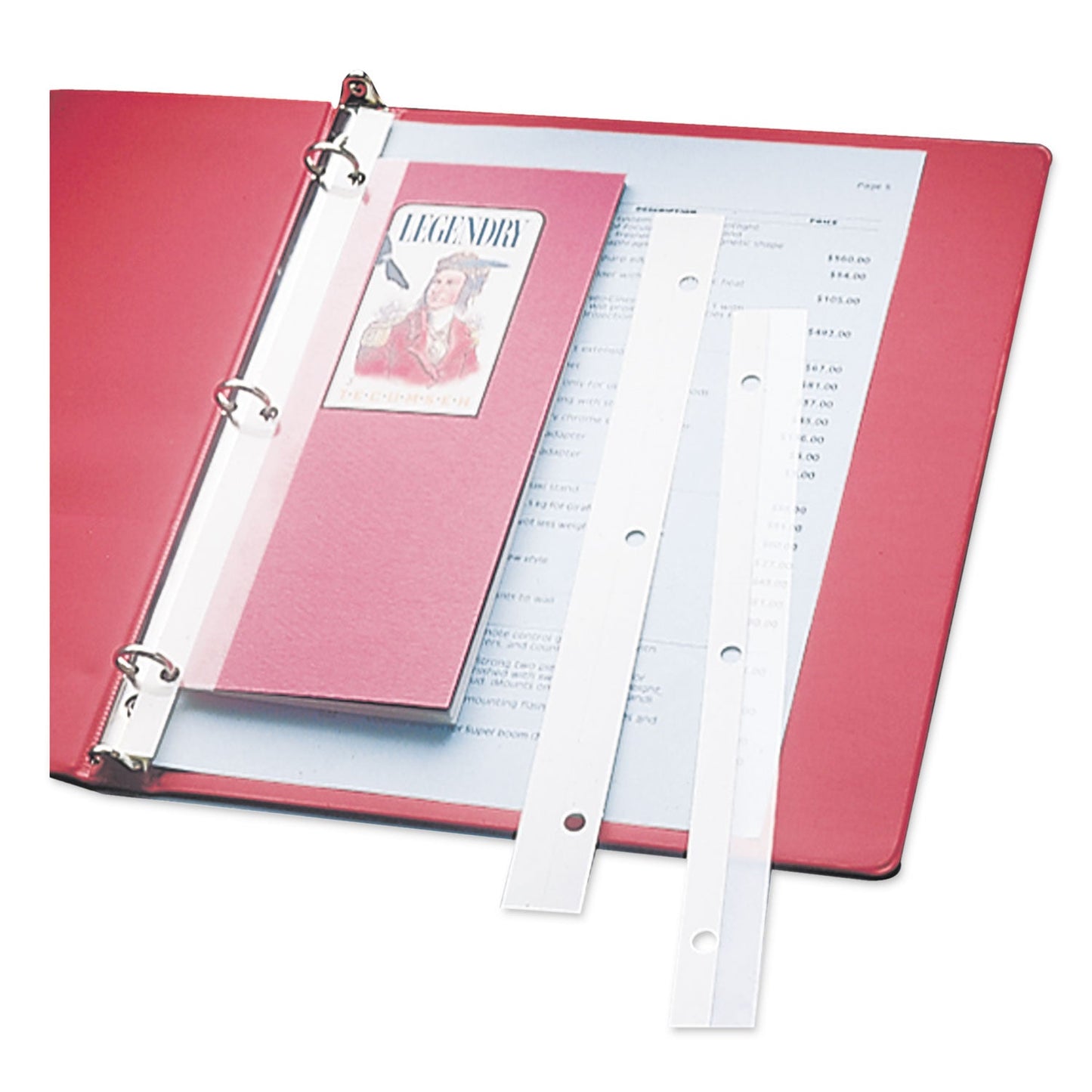 C-Line Self-Adhesive Attaching Strips, 3-Hole Punched, 1 x 11, Clear, 200/Box