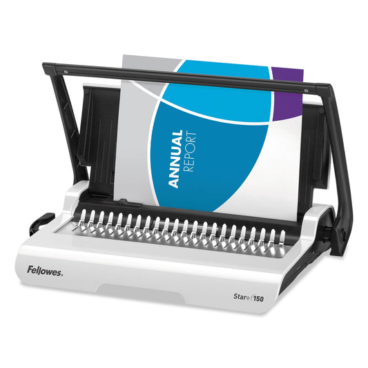 Fellowes Star+ 150 Manual Comb Binding Machine, 150 Sheets, 17.69 x 9.81 x 3.13, White