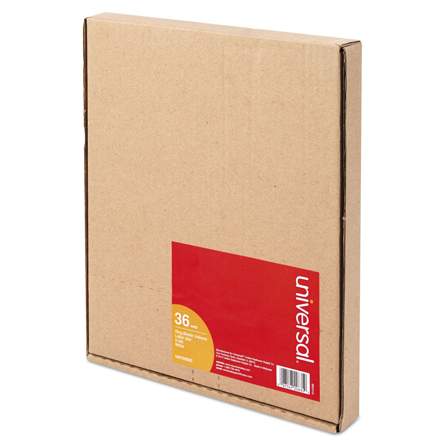 Universal Self-Tab Index Dividers, 5-Tab, 11 x 8.5, White, 36 Sets