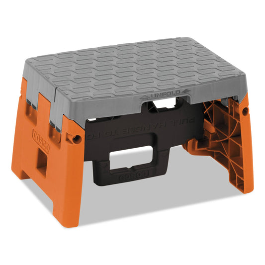 Cosco Folding Step Stool, 1-Step, 300 lb Capacity, 8.5" Working Height, Orange/Gray