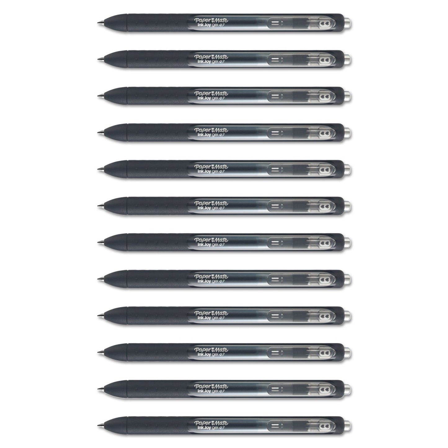 Paper Mate InkJoy Gel Pen, Retractable, Medium 0.7 mm, Black Ink, Black Barrel, Dozen