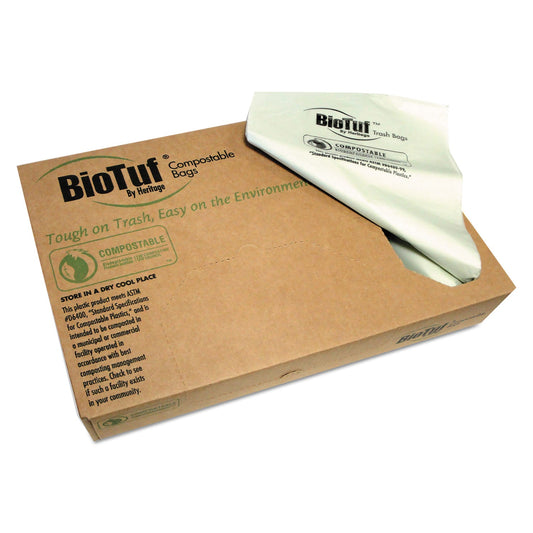 Heritage Biotuf Compostable Can Liners, 30 gal, 0.88 mil, 30" x 39", Green, 150/Carton