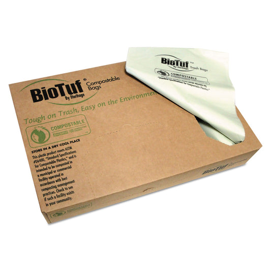 Heritage Biotuf Compostable Can Liners, 45 gal, 0.9 mil, 40" x 46", Green, 100/Carton