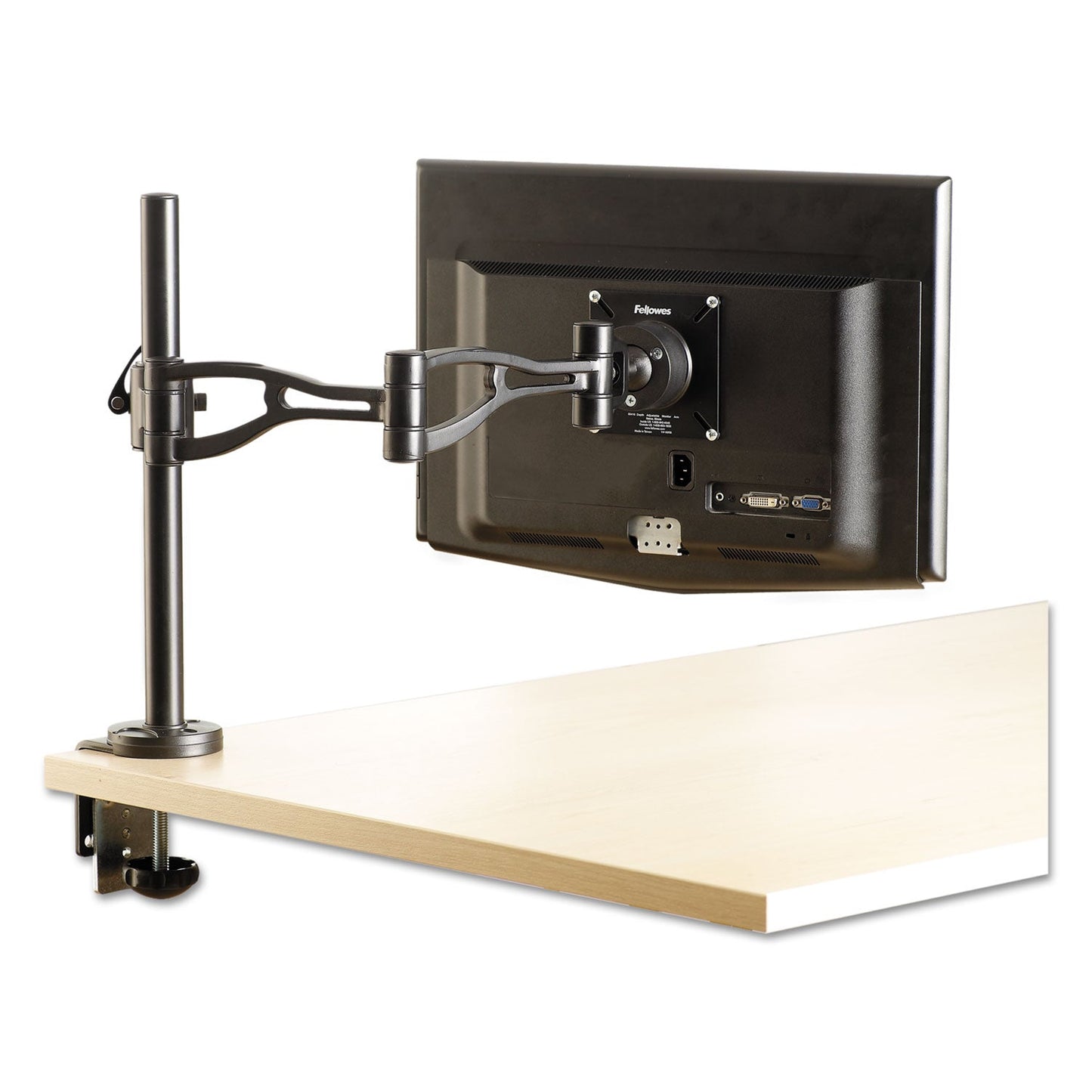 Fellowes Professional Series Depth Adjustable Monitor Arm, 360 Degree Rotation, 37 Degree Tilt, 360 Degree Pan, Black, Supports 24 lb