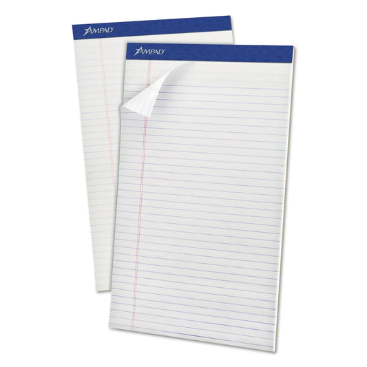 Ampad Perforated Writing Pads, Wide/Legal Rule, 50 White 8.5 x 14 Sheets, Dozen