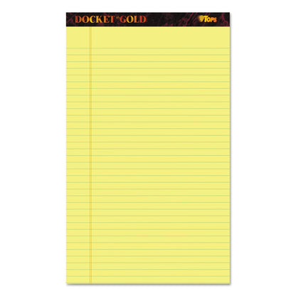 TOPS Docket Gold Ruled Perforated Pads, Wide/Legal Rule, 50 Canary-Yellow 8.5 x 14 Sheets, 12/Pack