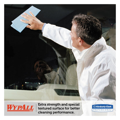 WypAll L10 Windshield Wipers, Banded, 2-Ply, 9.38 x 10.25, Light Blue, 140/Pack, 16 Packs/Carton