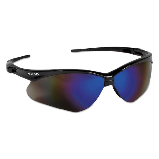 KleenGuard Nemesis Safety Glasses, Black Frame, Blue Mirror Lens