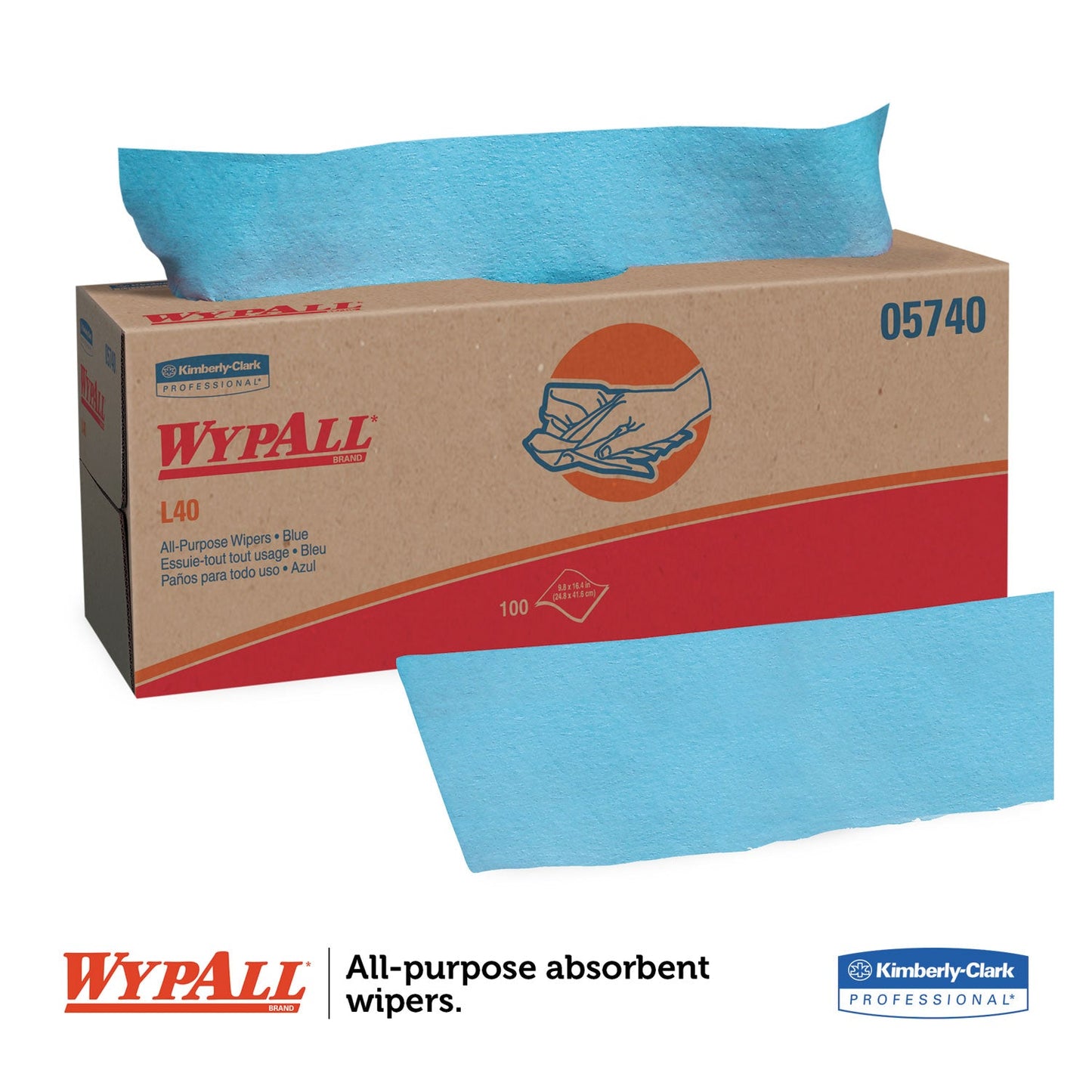 WypAll L40 Towels, POP-UP Box, 9.8 x 16.4, Blue, 100/Box, 9 Boxes/Carton