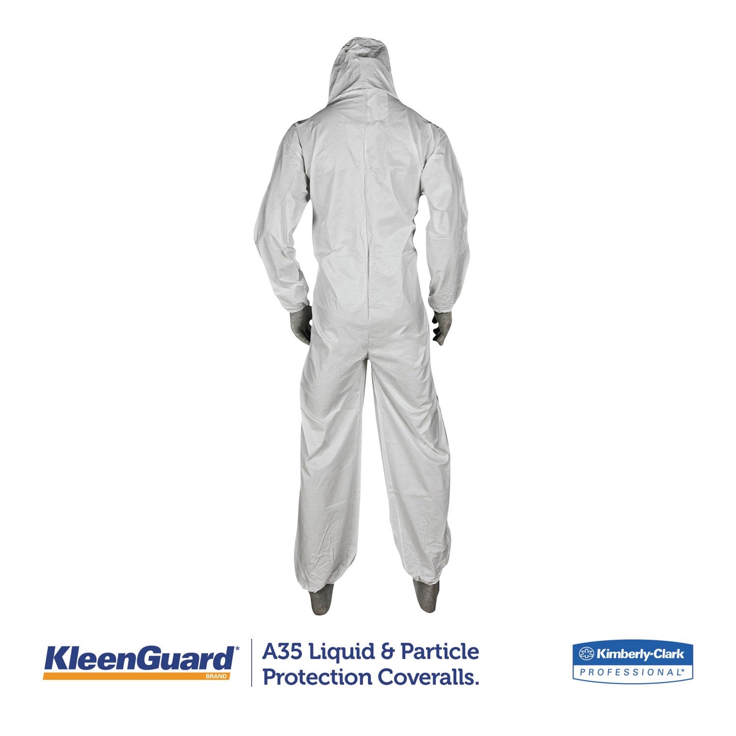 KleenGuard A35 Liquid and Particle Protection Coveralls, Zipper Front, Hooded, Elastic Wrists and Ankles, 2X-Large, White, 25/Carton