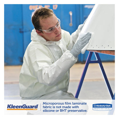KleenGuard A35 Liquid and Particle Protection Coveralls, Zipper Front, Hooded, Elastic Wrists and Ankles, Large, White, 25/Carton