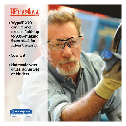 WypAll X90 Cloths, Jumbo Roll, 2-Ply, 11.1 x 13.4, Denim Blue, 450/Roll