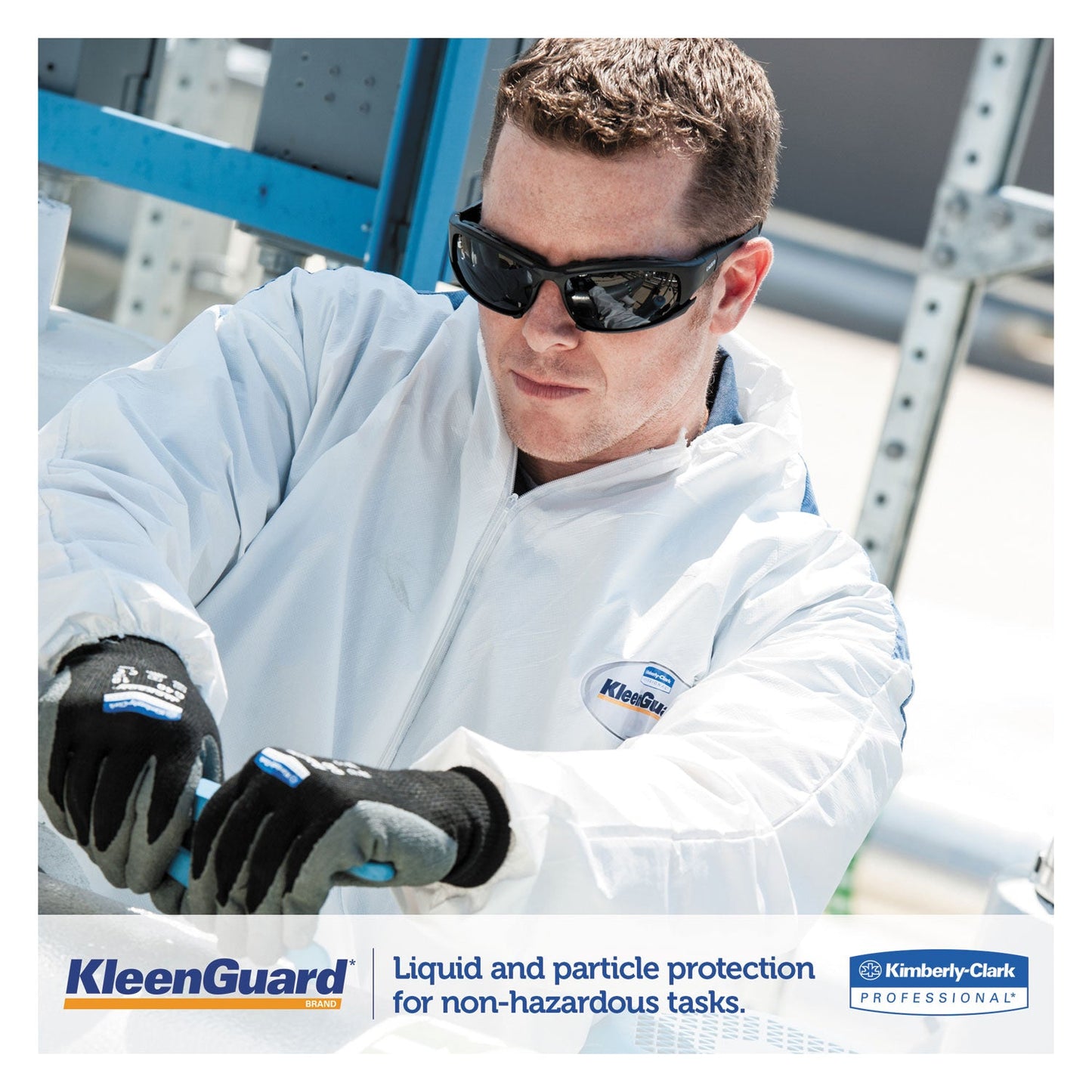 KleenGuard A35 Liquid and Particle Protection Coveralls, Zipper Front, Hooded, Elastic Wrists and Ankles, Large, White, 25/Carton