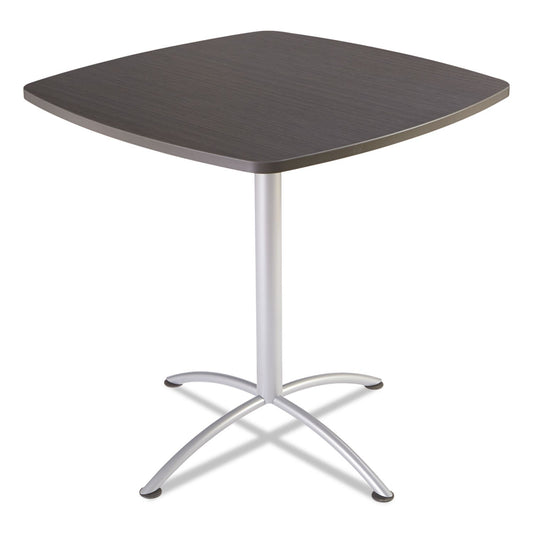 Iceberg iLand Table, Bistro-Height, Square Top, Contoured Edges, 42w x 42d x 42h, Gray Walnut/Silver