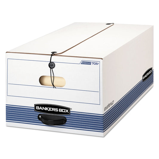 Bankers Box STOR/FILE Medium-Duty Strength Storage Boxes, Legal Files, 15.25" x 24.13" x 10.75", White/Blue, 12/Carton