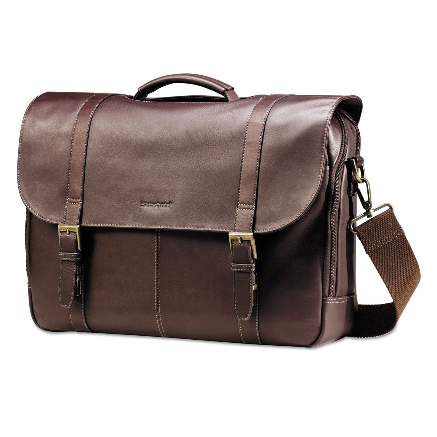 Samsonite Leather Flapover Case, Fits Devices Up to 15.6", Leather, 16 x 6 x 13, Brown