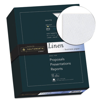 Southworth 25% Cotton Linen Business Paper, 91 Bright, 24 lb Bond Weight, 8.5 x 11, White, 500/Ream