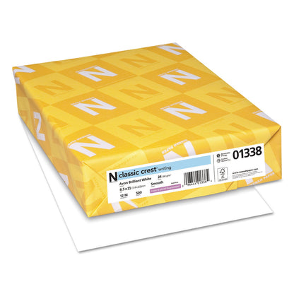 Neenah Paper CLASSIC CREST Stationery, 93 Bright, 24 lb Bond Weight, 8.5 x 11, Avon White, 500/Ream