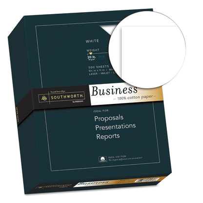 Southworth 100% Cotton Business Paper, 95 Bright, 20 lb Bond Weight, 8.5 x 11, White, 500/Ream
