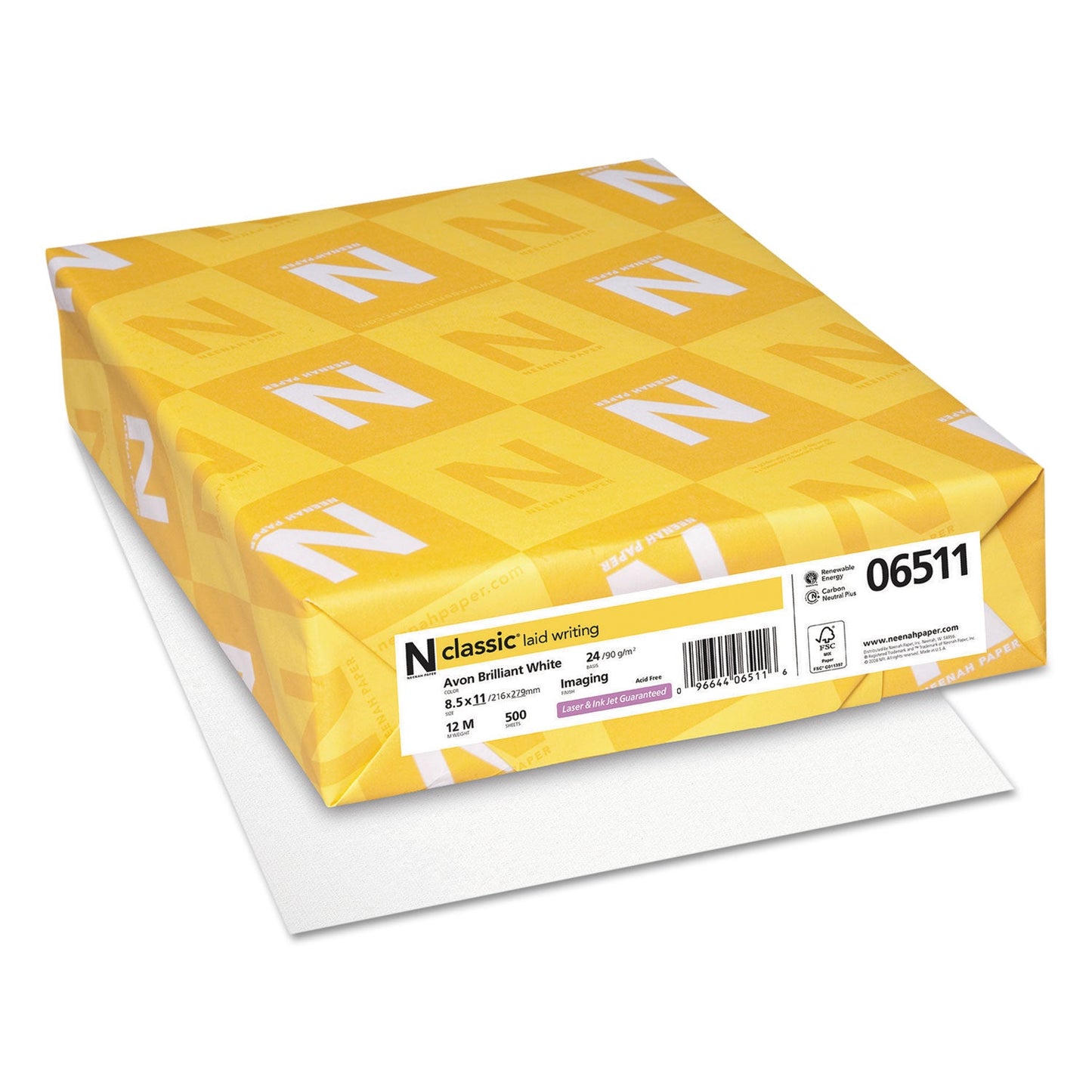 Neenah Paper CLASSIC Laid Stationery, 93 Bright, 24 lb Bond Weight, 8.5 x 11, Avon White, 500/Ream