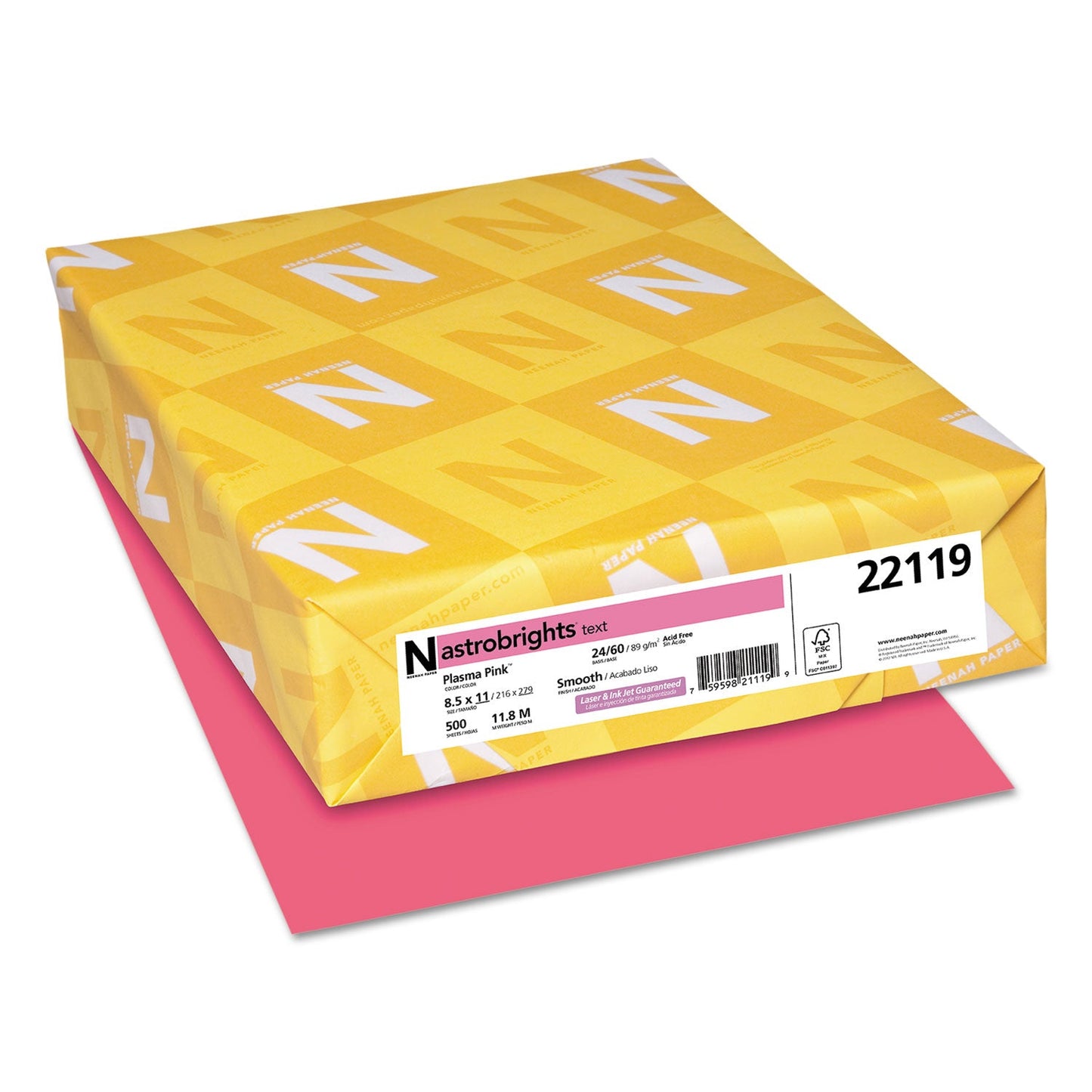 Astrobrights Color Paper, 24 lb Bond Weight, 8.5 x 11, Plasma Pink, 500/Ream