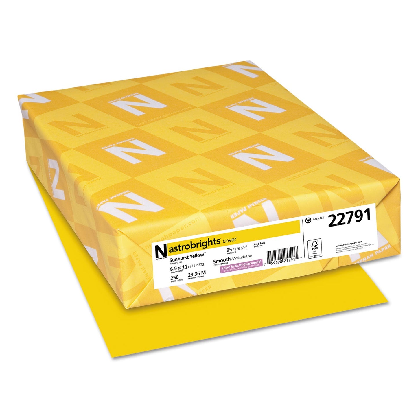Astrobrights Color Cardstock, 65 lb Cover Weight, 8.5 x 11, Sunburst Yellow, 250/Pack