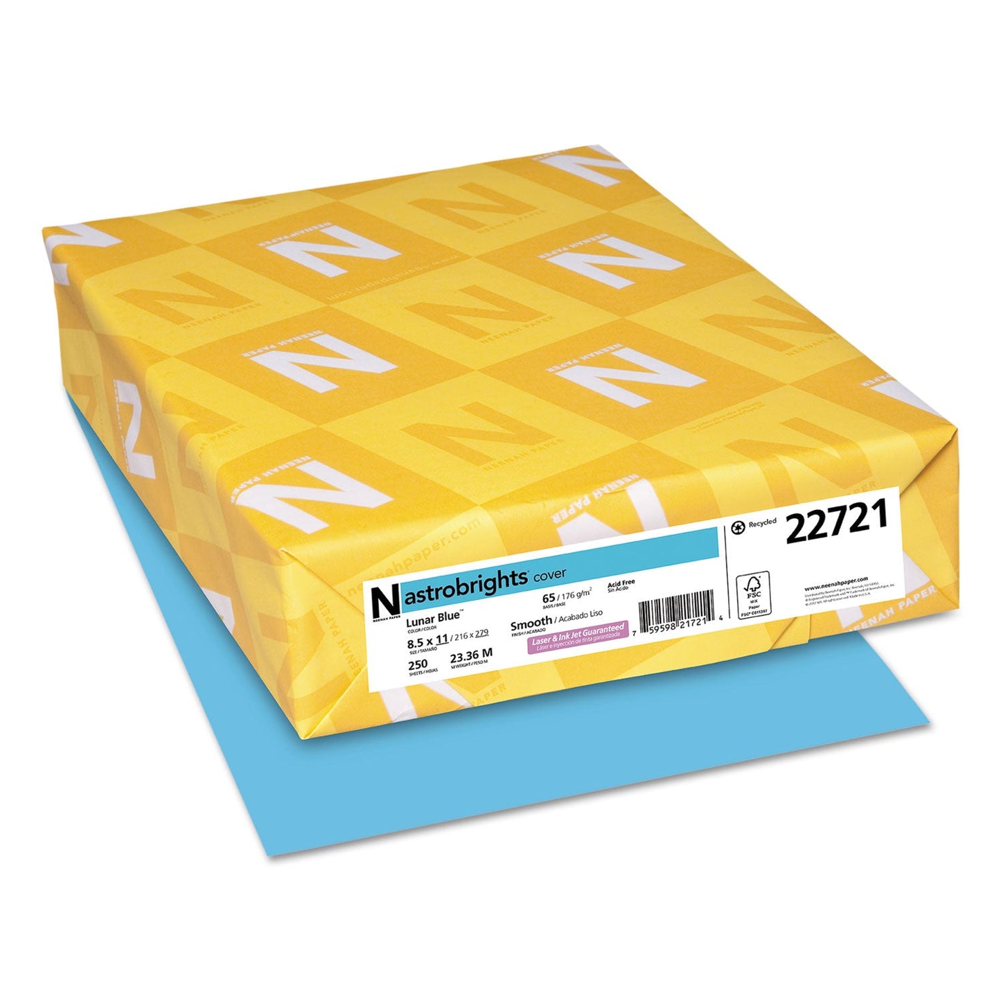Astrobrights Color Cardstock, 65 lb Cover Weight, 8.5 x 11, Lunar Blue, 250/Pack