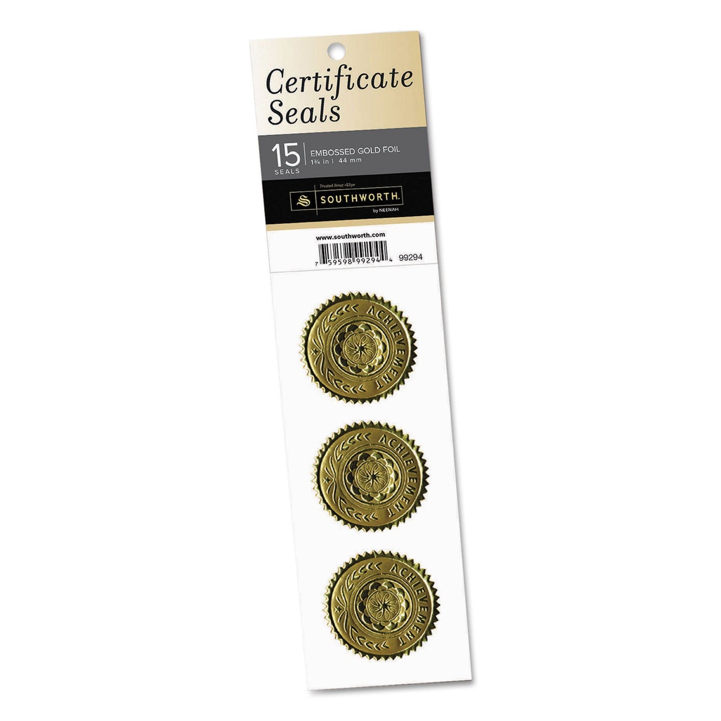 Southworth Certificate Seals, 1.75" dia, Gold, 3/Sheet, 5 Sheets/Pack