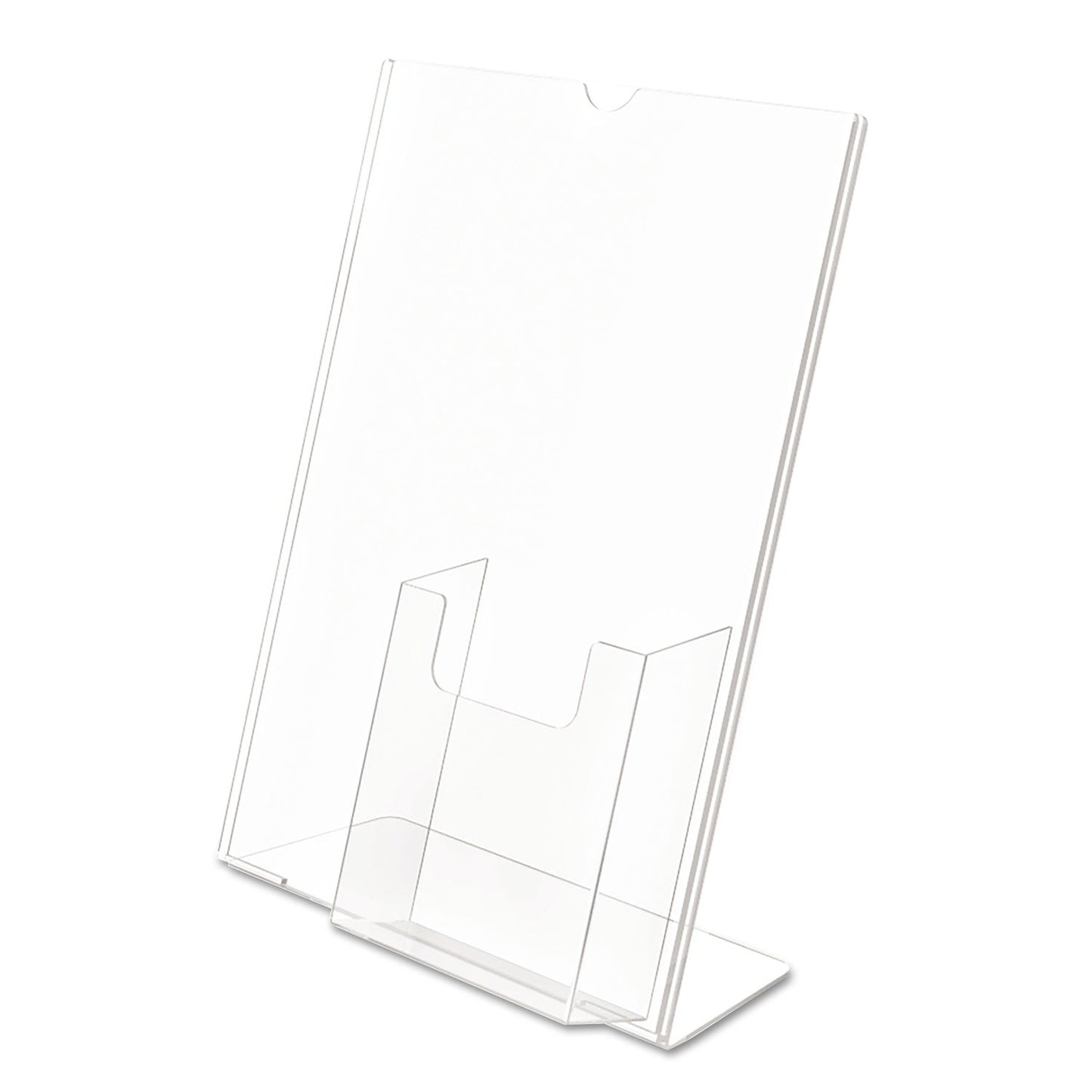 deflecto Superior Image Slanted Sign Holder with Front Pocket, 9w x 4.5d x 10.75h, Clear