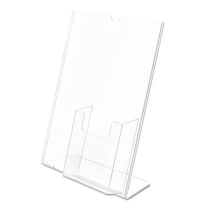 deflecto Superior Image Slanted Sign Holder with Front Pocket, 9w x 4.5d x 10.75h, Clear