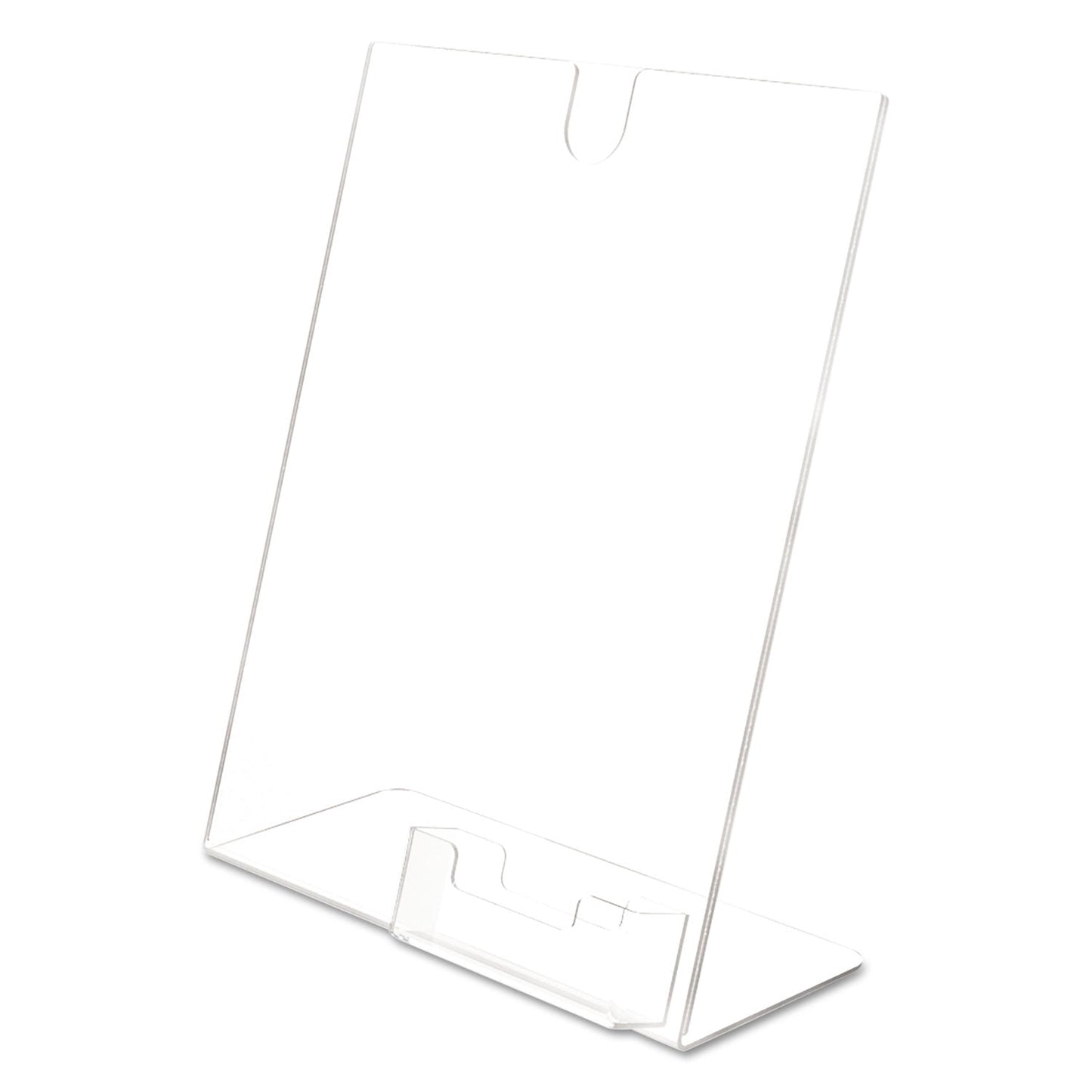 deflecto Superior Image Slanted Sign Holder with Business Card Holder, 8.5w x 4.5d x 11h, Clear