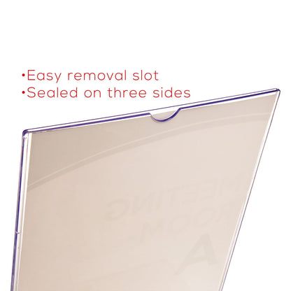 deflecto Superior Image Slanted Sign Holder with Front Pocket, 9w x 4.5d x 10.75h, Clear