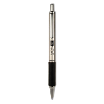 Zebra F-402 Ballpoint Pen, Retractable, Fine 0.7 mm, Black Ink, Stainless Steel/Black Barrel