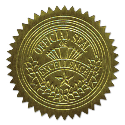 Geographics Self-Adhesive Embossed Seals, 2" dia, Gold, 20/Sheet, 5 Sheets/Pack