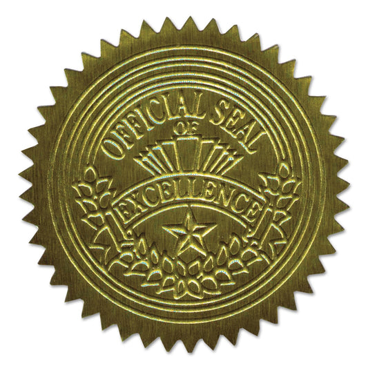 Geographics Self-Adhesive Embossed Seals, 2" dia, Gold, 20/Sheet, 5 Sheets/Pack