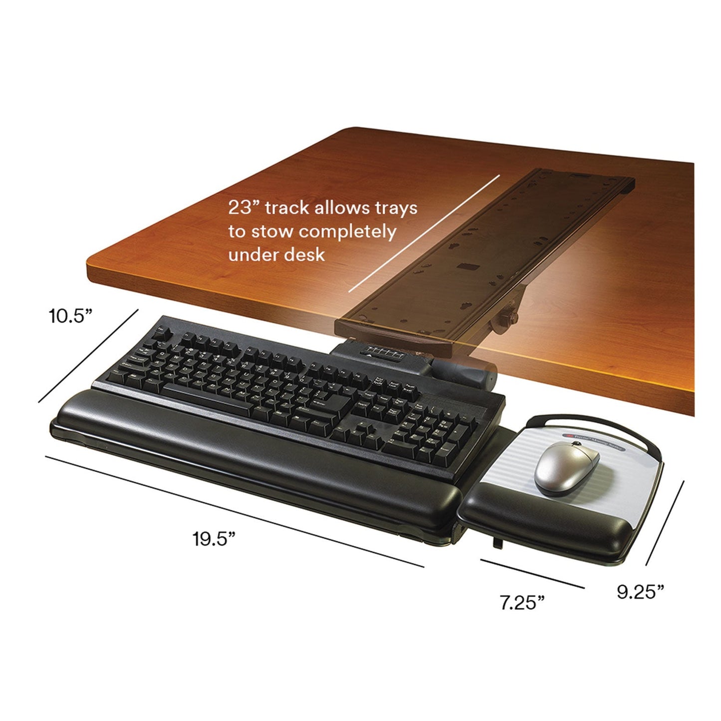 3M Easy Adjust Keyboard Tray, Highly Adjustable Platform, 23" Track, Black