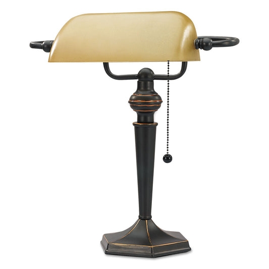 Alera Traditional Banker's Lamp, 10"w x 13.38"d x 16"h, Antique Bronze