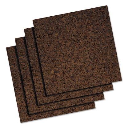 Universal Cork Tile Panels, Dark Brown, 12 x 12, 4/Pack