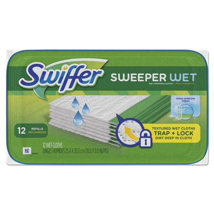 Swiffer Wet Refill Cloths, 10 x 8, Open Window Fresh, Cloth, White, 12/Tub