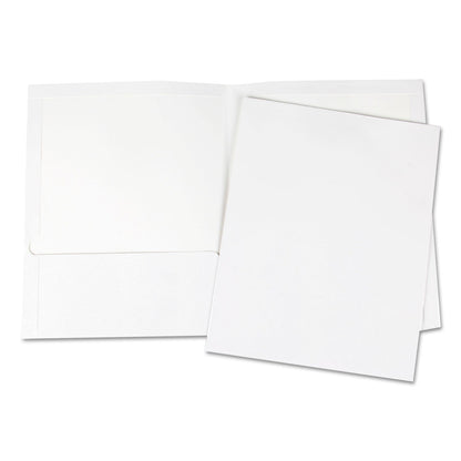 Universal Laminated Two-Pocket Portfolios, Cardboard Paper, 100-Sheet Capacity, 11 x 8.5, White, 25/Box