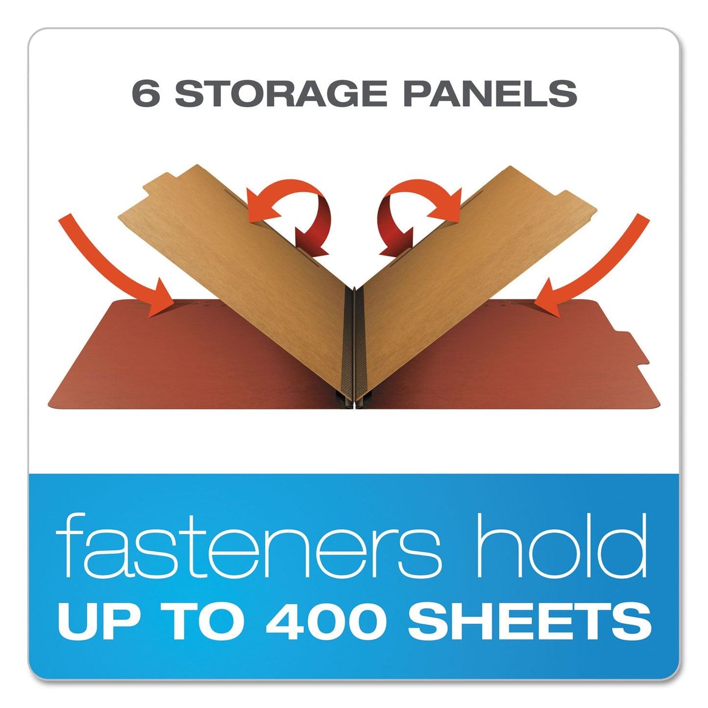 Pendaflex Four-, Six-, and Eight-Section Pressboard Classification Folders, 2 Dividers, Embedded Fasteners, Legal Size, Red, 10/Box