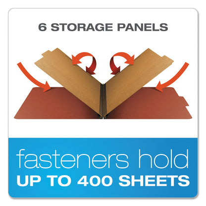 Pendaflex Four-, Six-, and Eight-Section Pressboard Classification Folders, 2 Dividers, Embedded Fasteners, Legal Size, Red, 10/Box